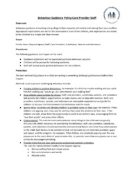 Care provider STAFF Behaviour Guidance